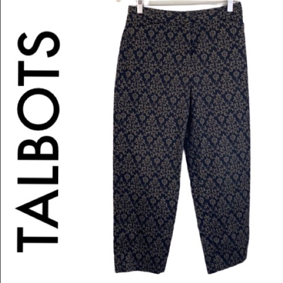 Talbots Pants - TALBOTS BLACK BROWN PRINTED CROP PANTS SIZE 8
